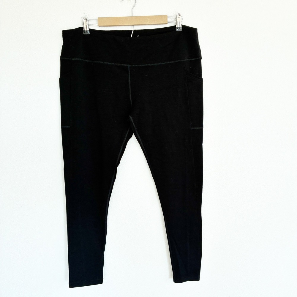 Woolx Leggings Womens 1X Black Merino Wool Blend Side Pockets Activewear Outdoor